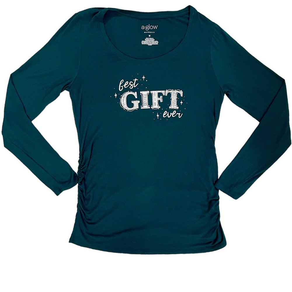 Women’s Maternity Green Long Sleeve Best Gift Ever Holiday Shirt Size Medium